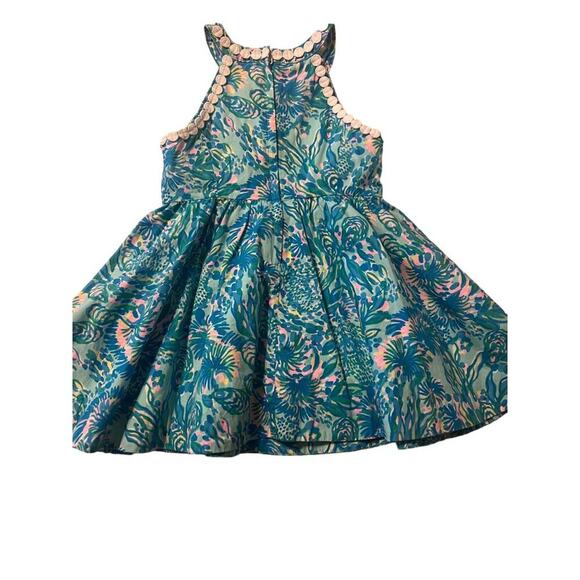 Lilly Pulitzer Kinley Dress Girls Size 3 Surf Blue Coral of the Story Excellent - Picture 5 of 8